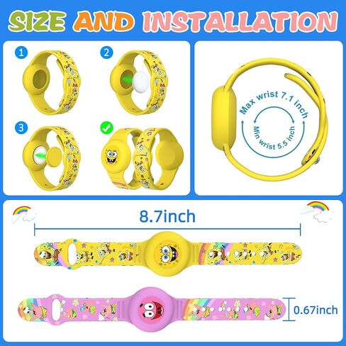 2 Pack Compatible for AirTag Bracelet Kids, Waterproof Cute Cartoon Air tag Holder with Airtag Bracelet Design, Full Coverage Anti-Lost Soft Silicone Airtag Hidden Accessories for Child(Yellow&Purple) in Saudi Arabia