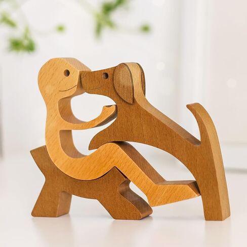 Pawfect House Handmade Man and Dog Figurine, Table Decor Wooden Pet Carvings, Housewarming, Birthday Gifts for Dog Lovers, Dog Sculpture Home Decoration, Wooden Carved Dog for Home Office Shelf Decor in Saudi Arabia