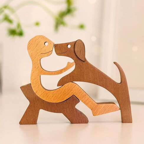 Pawfect House Handmade Man and Dog Figurine, Table Decor Wooden Pet Carvings, Housewarming, Birthday Gifts for Dog Lovers, Dog Sculpture Home Decoration, Wooden Carved Dog for Home Office Shelf Decor in Saudi Arabia