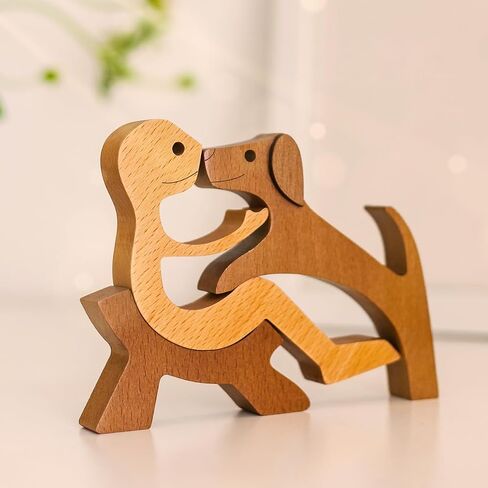 Pawfect House Handmade Man and Dog Figurine, Table Decor Wooden Pet Carvings, Housewarming, Birthday Gifts for Dog Lovers, Dog Sculpture Home Decoration, Wooden Carved Dog for Home Office Shelf Decor in Saudi Arabia