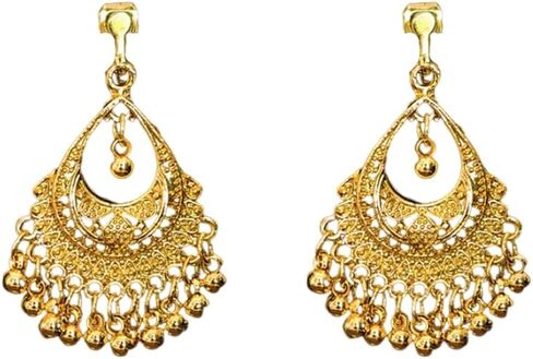 مشبك أذن على شكل كرة ذهبية صغيرة للنساء والفتيات مطلي بالذهب عيار 14 قيراط عتيق Jhumka Jhumki هندي بوليوود رائع ومفصل غير مثقوب على الأقراط المتدلية المتدلية هدايا المجوهرات العرقية القبلية لها in Kuwait