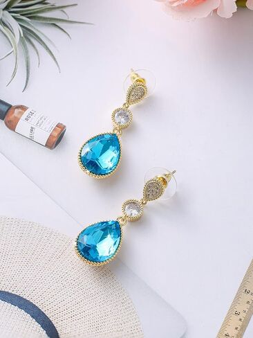 18 * 13 MM Big Teardrop Austrian Crystal Dangle Earrings for Women 14K Glod Plated Jewelry in Kuwait