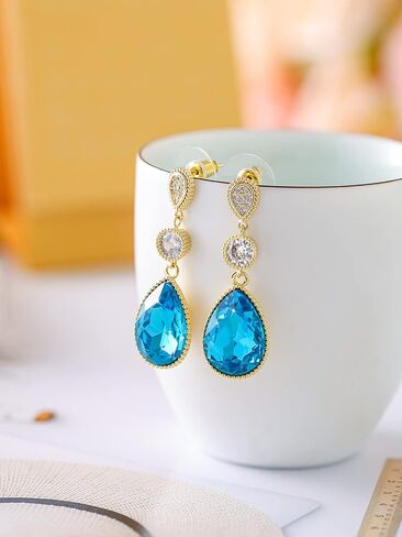 18 * 13 MM Big Teardrop Austrian Crystal Dangle Earrings for Women 14K Glod Plated Jewelry in Kuwait