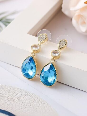 18 * 13 MM Big Teardrop Austrian Crystal Dangle Earrings for Women 14K Glod Plated Jewelry in Kuwait