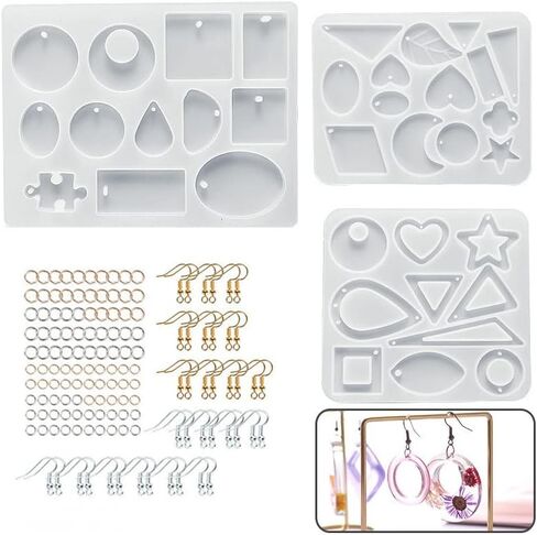 قوالب راتنجات الإيبوكسي سيليكون، مجموعات راتنج للمبتدئين، 143 قطعة من إكسسوارات الراتنج، مجموعة صنع مجوهرات الراتنج، قالب راتنج، قوالب لصب الراتنج، أقراط متدلية، خطافات سوار، مصنوعات راتينج in Kuwait