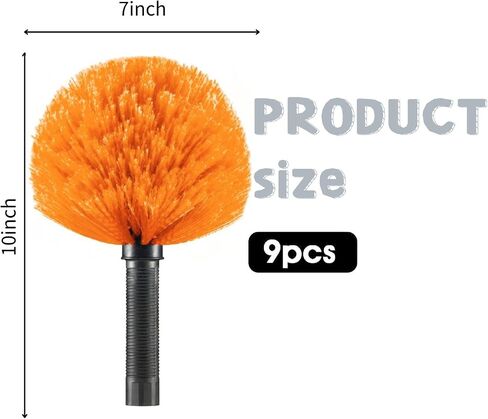 9pcs Twist-on Webster Cobweb Duster Head Brush | Spider Web Remover Brush | Cobweb Duster Head Attachment for Outdoor & Indoor Cleaning | Fits Standard 3/4 inch Threaded Poles (Orange) in Saudi Arabia