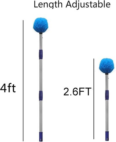 Cobweb Duster with Pole, Stainless Steel Pole Cobweb Brush with Medium - 4ft Stiff Bristles for Walls Beams Shelves Iight Fixtures and Window Screens in Kuwait