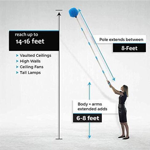 Cobweb Duster with Pole, Stainless Steel Pole Cobweb Brush with Medium - 4ft Stiff Bristles for Walls Beams Shelves Iight Fixtures and Window Screens in Kuwait
