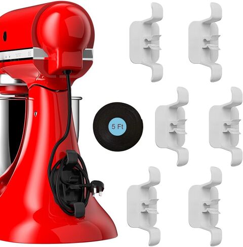 Cord Organizer for Kitchen Appliances, 6 Pack High-Adhesion Cord Winder Cord Holder with 5 Ft Cable Tie for Small Home Appliances, Mixer, Blender, Coffee Maker, Pressure Cooker, and Air Fryer (White) in Saudi Arabia