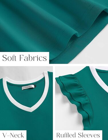 تي شيرت نسائي صيفي برقبة على شكل حرف V من NENONA وأكمام قصيرة ومضلعة للعمل كاجوال in Kuwait