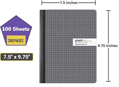 1InTheOffice Graph Composition Notebook, 9.75" x 7.5" Graphing Notebook, 100 Sheets 4 Pack in Saudi Arabia