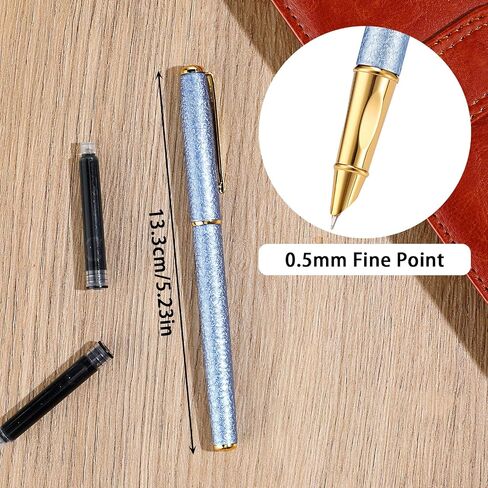 Andibro Fancy Metal Fountain Pen، Fine Nip Pen، Frosted Finish Fountain Pen سباركلي بريق فاخر، قلم خط خفيف الوزن، قلم عمل نحيف للرجال والنساء المكتب (فضي) in Saudi Arabia