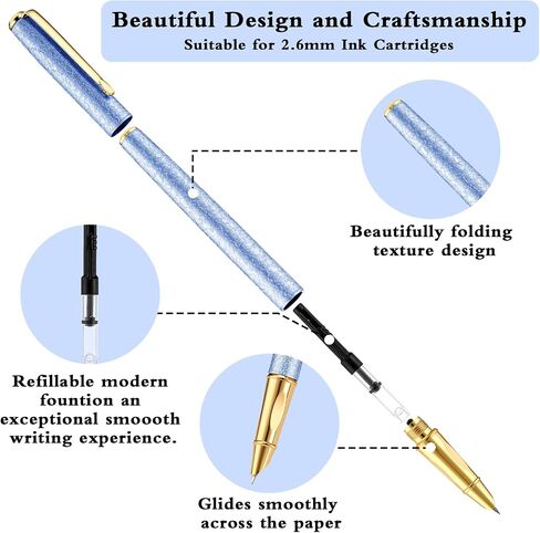 Andibro Fancy Metal Fountain Pen، Fine Nip Pen، Frosted Finish Fountain Pen سباركلي بريق فاخر، قلم خط خفيف الوزن، قلم عمل نحيف للرجال والنساء المكتب (فضي) in Saudi Arabia