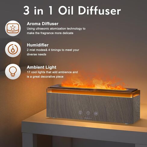 Grevol Essential Oil Diffuser for Home: Air Diffuser Long Lasting Aroma for Room - Flame Diffuser with Color Changing Light for Home Decor in Kuwait