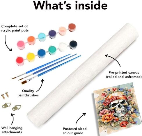 مجموعات الطلاء حسب الأرقام للبالغين المبتدئين، مجموعة طلاء جمجمة بالألوان المائية DIY حسب الأرقام على القماش، طلاء هيكل عظمي بسيط من الأكريليك سهل للكبار حسب الأرقام بدون إطار لديكور الحائط المنزلي 16 × 20 بوصة in Kuwait