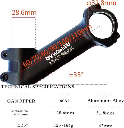 GANOPPER 35 Degree 25.4/31.8 Universal Bike Stem 70mm 80mm 90mm 100mm 110mm Road Bicycle Handlebar Stem with Bicycle Shim in Kuwait