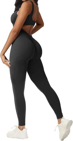 Wenlia Women Sleeveless Jumpsuits Sexy Backless One Piece Workout Bodysuit Bodycon V Back Scrunch Butt Yoga Rompers in Saudi Arabia