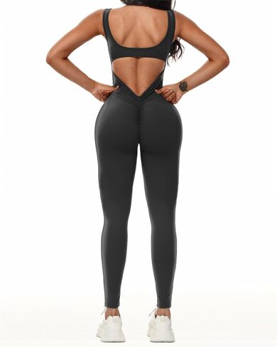 Wenlia Women Sleeveless Jumpsuits Sexy Backless One Piece Workout Bodysuit Bodycon V Back Scrunch Butt Yoga Rompers in Saudi Arabia
