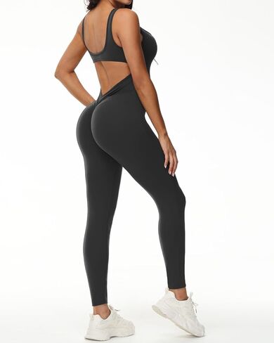 Wenlia Women Sleeveless Jumpsuits Sexy Backless One Piece Workout Bodysuit Bodycon V Back Scrunch Butt Yoga Rompers in Saudi Arabia