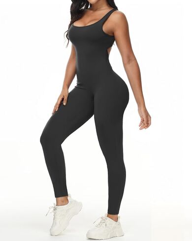 Wenlia Women Sleeveless Jumpsuits Sexy Backless One Piece Workout Bodysuit Bodycon V Back Scrunch Butt Yoga Rompers in Saudi Arabia