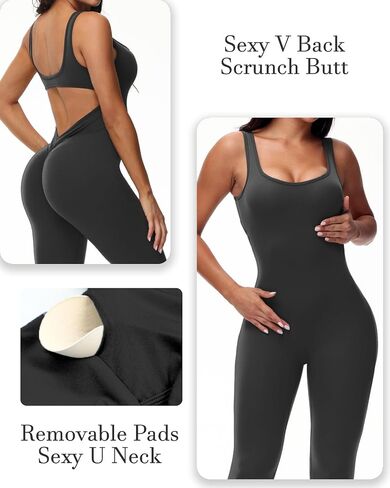 Wenlia Women Sleeveless Jumpsuits Sexy Backless One Piece Workout Bodysuit Bodycon V Back Scrunch Butt Yoga Rompers in Saudi Arabia