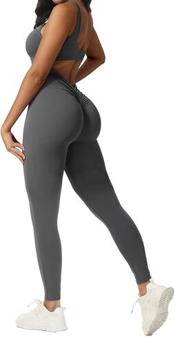 Wenlia Women Sleeveless Jumpsuits Sexy Backless One Piece Workout Bodysuit Bodycon V Back Scrunch Butt Yoga Rompers in Saudi Arabia
