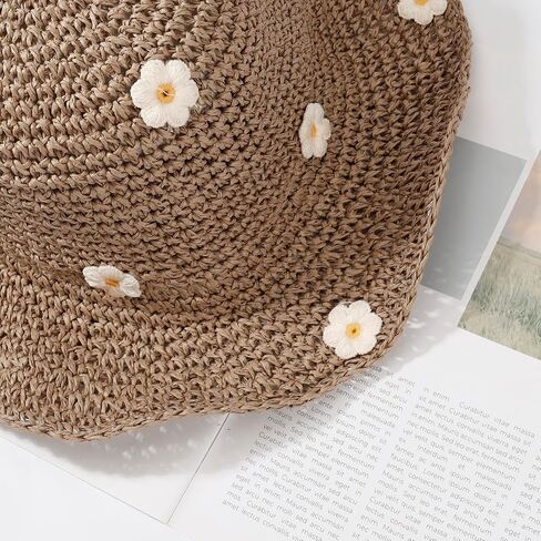 Women Mesh Woven Bucket Hat, Crochet Bucket Hat for Women Beach Hat, Trendy Sun Hat Packable Foldable in Kuwait