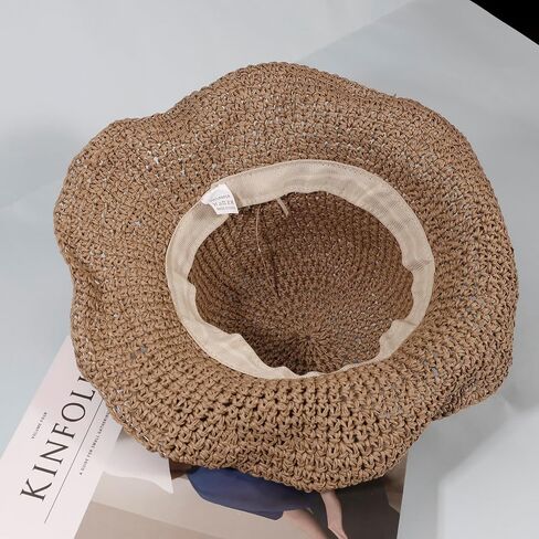 Women Mesh Woven Bucket Hat, Crochet Bucket Hat for Women Beach Hat, Trendy Sun Hat Packable Foldable in Kuwait
