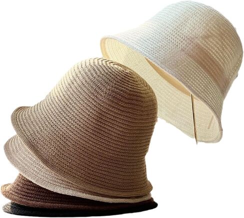JAZTAKU Women Mesh Woven Bucket Hat, Crochet Bucket Hat for Women Beach Hat, Trendy Sun Hat Packable Foldable in Saudi Arabia