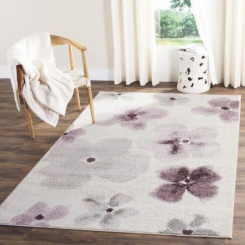 سجادة SAFAVIEH Adirondack Collection - 4 × 6 بوصة، باللون العاجي والأرجواني، تصميم بألوان مائية زهرية، لا يتساقط ويسهل العناية بها، مثالية للمناطق ذات حركة المرور العالية في المدخل، وغرفة المعيشة، وغرفة النوم (ADR123L) in Saudi Arabia