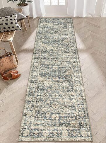 LIVEBOX Green Washable Runner Rug - 2x6 Runner Rug Non Slip Hallway Runner Rug Kitchen Runner Rugs with Rubber Backing, Vintage Floral Soft Long Carpet Runners for Indoor Bedroom Laundry Entryway in Saudi Arabia