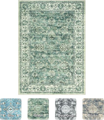 LIVEBOX Green Washable Runner Rug - 2x6 Runner Rug Non Slip Hallway Runner Rug Kitchen Runner Rugs with Rubber Backing, Vintage Floral Soft Long Carpet Runners for Indoor Bedroom Laundry Entryway in Saudi Arabia
