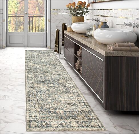 LIVEBOX Green Washable Runner Rug - 2x6 Runner Rug Non Slip Hallway Runner Rug Kitchen Runner Rugs with Rubber Backing, Vintage Floral Soft Long Carpet Runners for Indoor Bedroom Laundry Entryway in Saudi Arabia