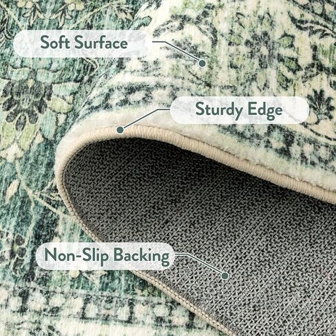 LIVEBOX Green Washable Runner Rug - 2x6 Runner Rug Non Slip Hallway Runner Rug Kitchen Runner Rugs with Rubber Backing, Vintage Floral Soft Long Carpet Runners for Indoor Bedroom Laundry Entryway in Saudi Arabia