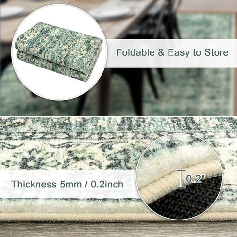 LIVEBOX Green Washable Runner Rug - 2x6 Runner Rug Non Slip Hallway Runner Rug Kitchen Runner Rugs with Rubber Backing, Vintage Floral Soft Long Carpet Runners for Indoor Bedroom Laundry Entryway in Saudi Arabia