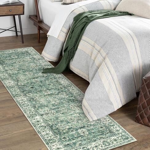 LIVEBOX Green Washable Runner Rug - 2x6 Runner Rug Non Slip Hallway Runner Rug Kitchen Runner Rugs with Rubber Backing, Vintage Floral Soft Long Carpet Runners for Indoor Bedroom Laundry Entryway in Saudi Arabia