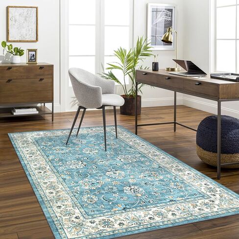 LIVEBOX Green Washable Runner Rug - 2x6 Runner Rug Non Slip Hallway Runner Rug Kitchen Runner Rugs with Rubber Backing, Vintage Floral Soft Long Carpet Runners for Indoor Bedroom Laundry Entryway in Saudi Arabia