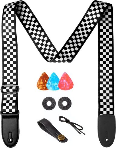 AZOR Guitar Straps for Acoustic Electric Guitar Bass, Vintage Woven Guitar Strap Adijustable with Genuine Leather Ends,Come with Strap Button 1 Pair Strap Locks and 3 Guitar Picks(21030) in Saudi Arabia