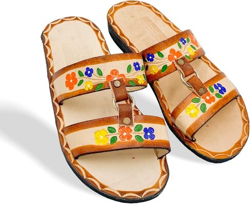 Verbena Ocre Sandal Model - Otomi Huarache - Women 100% Artisan Hand Made | Hand Painted Mexican Leather Hipster Colorful Sandal | Flats | Huarache Artesanal - Hecho a Mano Handcrafted in Mexico (7 US) in Kuwait