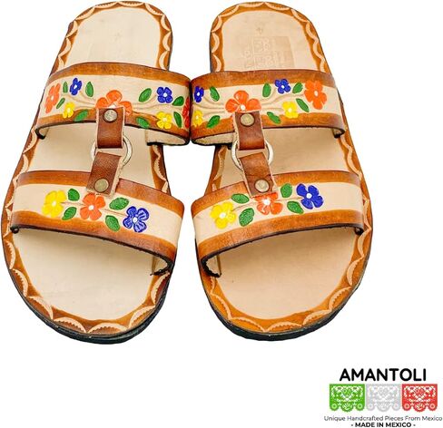 Verbena Ocre Sandal Model - Otomi Huarache - Women 100% Artisan Hand Made | Hand Painted Mexican Leather Hipster Colorful Sandal | Flats | Huarache Artesanal - Hecho a Mano Handcrafted in Mexico (7 US) in Kuwait