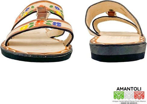 Verbena Ocre Sandal Model - Otomi Huarache - Women 100% Artisan Hand Made | Hand Painted Mexican Leather Hipster Colorful Sandal | Flats | Huarache Artesanal - Hecho a Mano Handcrafted in Mexico (7 US) in Kuwait