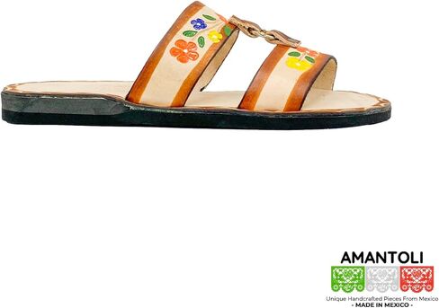 Verbena Ocre Sandal Model - Otomi Huarache - Women 100% Artisan Hand Made | Hand Painted Mexican Leather Hipster Colorful Sandal | Flats | Huarache Artesanal - Hecho a Mano Handcrafted in Mexico (7 US) in Kuwait