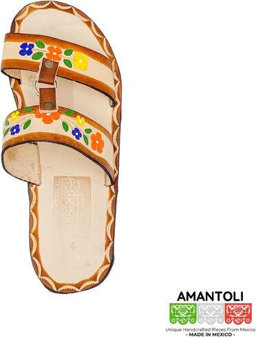 Verbena Ocre Sandal Model - Otomi Huarache - Women 100% Artisan Hand Made | Hand Painted Mexican Leather Hipster Colorful Sandal | Flats | Huarache Artesanal - Hecho a Mano Handcrafted in Mexico (7 US) in Kuwait