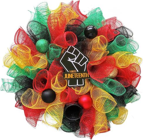 إكليل Juneteenth للباب الأمامي، 19 يونيو 1865، أكاليل بأربعة ألوان، يوم تذكاري لحرية الاحتفال بالمهرجان الأمريكي الأفريقي، ديكورات Juneteenth لساحة ديكور الحائط المنزلي، الشرفة in Kuwait