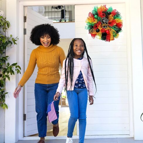 إكليل Juneteenth للباب الأمامي، 19 يونيو 1865، أكاليل بأربعة ألوان، يوم تذكاري لحرية الاحتفال بالمهرجان الأمريكي الأفريقي، ديكورات Juneteenth لساحة ديكور الحائط المنزلي، الشرفة in Kuwait