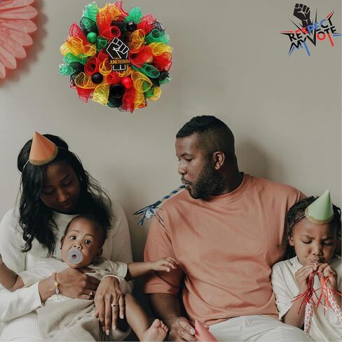 إكليل Juneteenth للباب الأمامي، 19 يونيو 1865، أكاليل بأربعة ألوان، يوم تذكاري لحرية الاحتفال بالمهرجان الأمريكي الأفريقي، ديكورات Juneteenth لساحة ديكور الحائط المنزلي، الشرفة in Kuwait