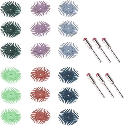 Bestgle 18 قطعة 25 مم/1 بوصة مجموعة متنوعة من الفرش الكاشطة بشعيرات نصف قطرية مختلطة مع 6 قطع مماسك 3 مم للأدوات الدوارة لتنظيف اللمسات النهائية وتلميع إزالة الأزيز، حبيبات 80/120/220/400/600/1000 in Kuwait