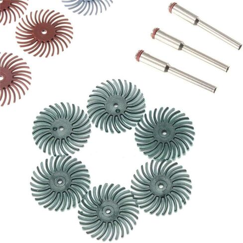 Bestgle 18 قطعة 25 مم/1 بوصة مجموعة متنوعة من الفرش الكاشطة بشعيرات نصف قطرية مختلطة مع 6 قطع مماسك 3 مم للأدوات الدوارة لتنظيف اللمسات النهائية وتلميع إزالة الأزيز، حبيبات 80/120/220/400/600/1000 in Kuwait