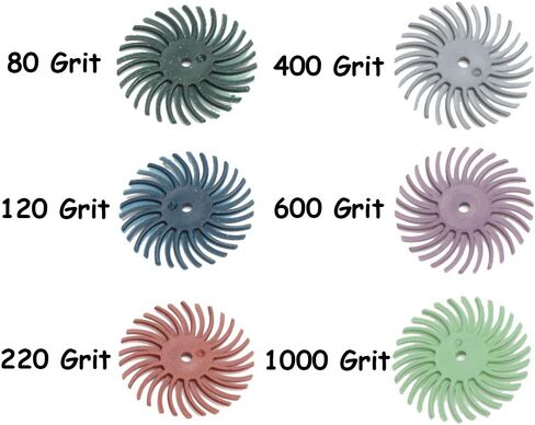 Bestgle 18 قطعة 25 مم/1 بوصة مجموعة متنوعة من الفرش الكاشطة بشعيرات نصف قطرية مختلطة مع 6 قطع مماسك 3 مم للأدوات الدوارة لتنظيف اللمسات النهائية وتلميع إزالة الأزيز، حبيبات 80/120/220/400/600/1000 in Kuwait