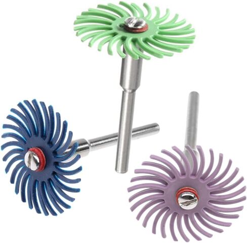 Bestgle 18 قطعة 25 مم/1 بوصة مجموعة متنوعة من الفرش الكاشطة بشعيرات نصف قطرية مختلطة مع 6 قطع مماسك 3 مم للأدوات الدوارة لتنظيف اللمسات النهائية وتلميع إزالة الأزيز، حبيبات 80/120/220/400/600/1000 in Kuwait